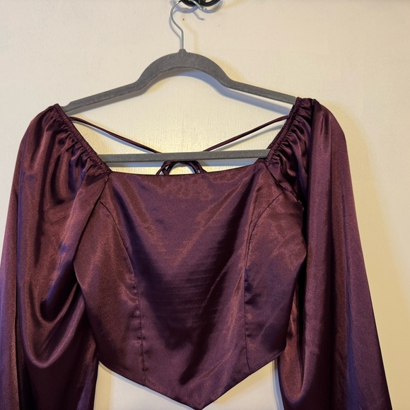 Women's Altar’d State Satin Burgundy Crop Top - Picture 4 of 10